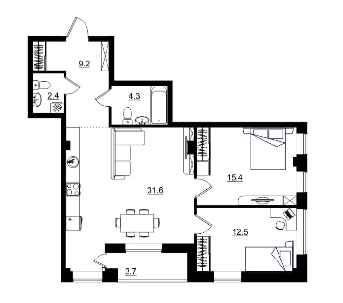 планировка квартиры 77 м2